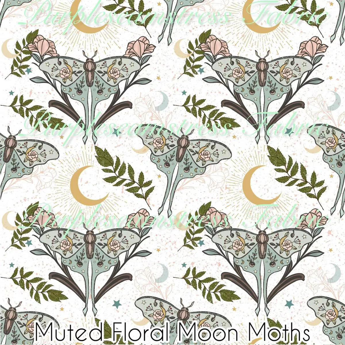 Muted Floral Moon MothFabric