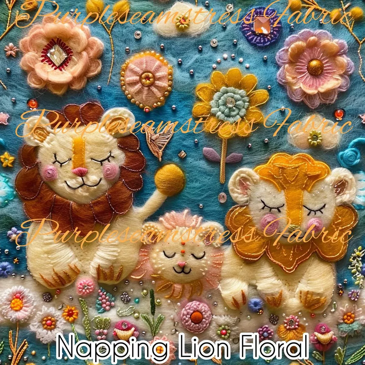 Napping Lion FloralFabric