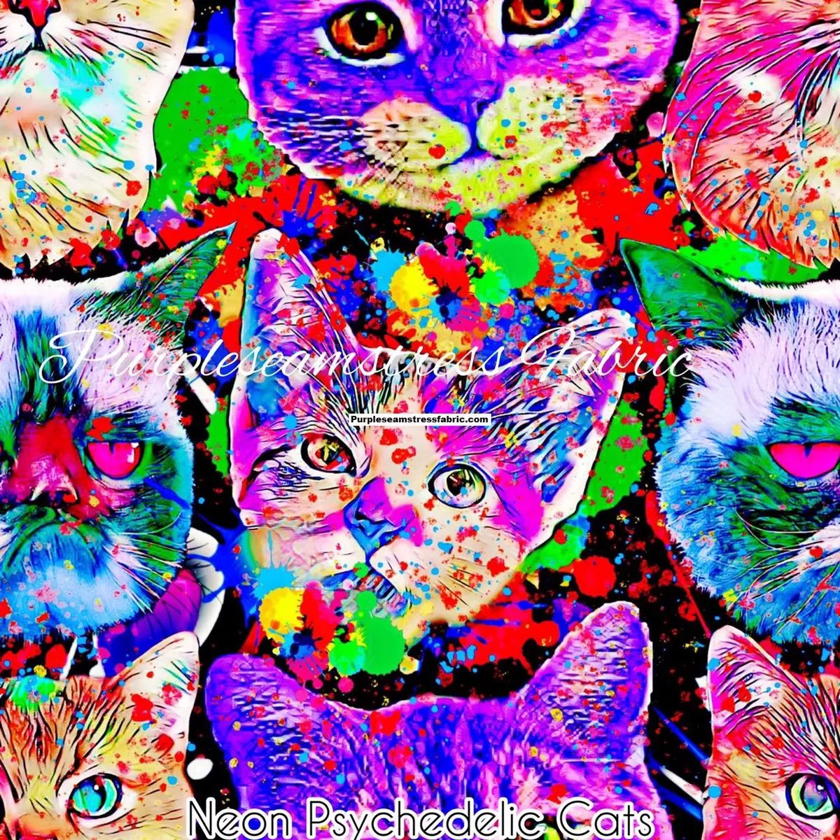 Neon Psychedelic CatsFabric