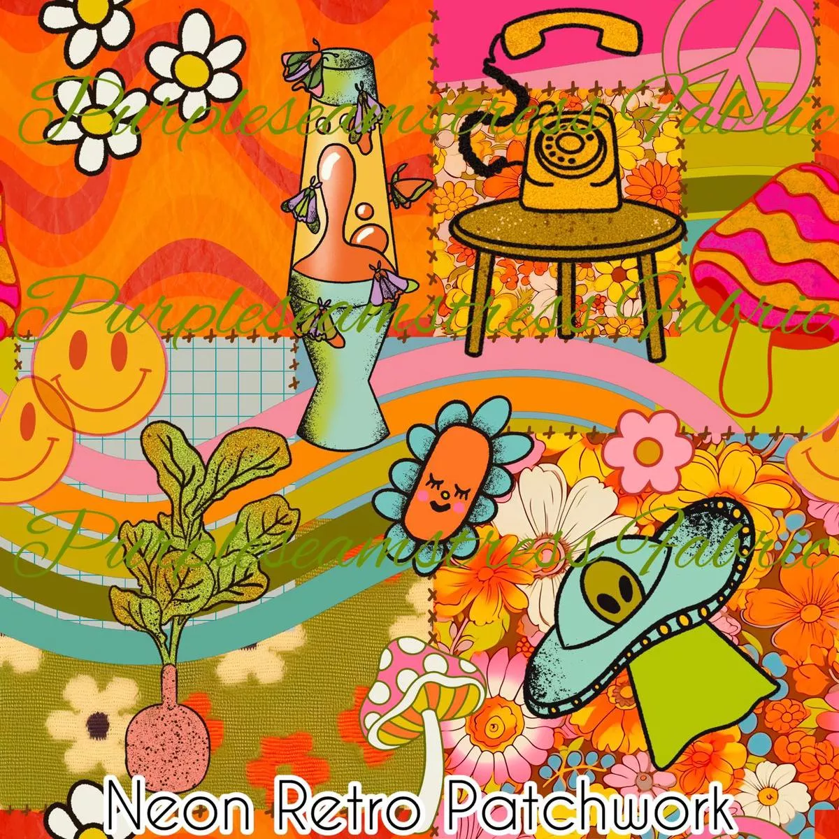 Neon Retro PatchworkFabric