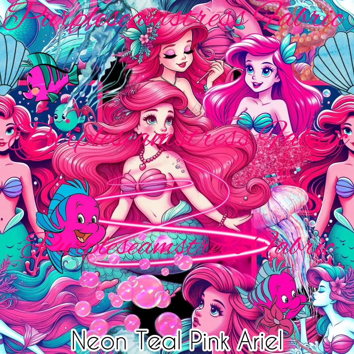 Neon Teal Pink ArielFabric