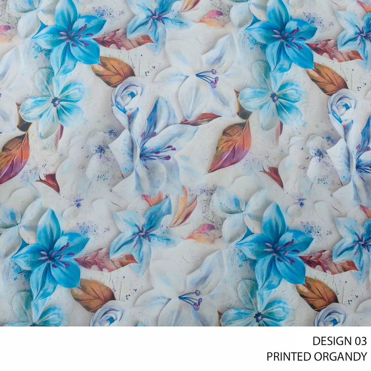 ORGANDY PRINTED FABRIC 150CM TURQUOISE ROLL ROLL 001
