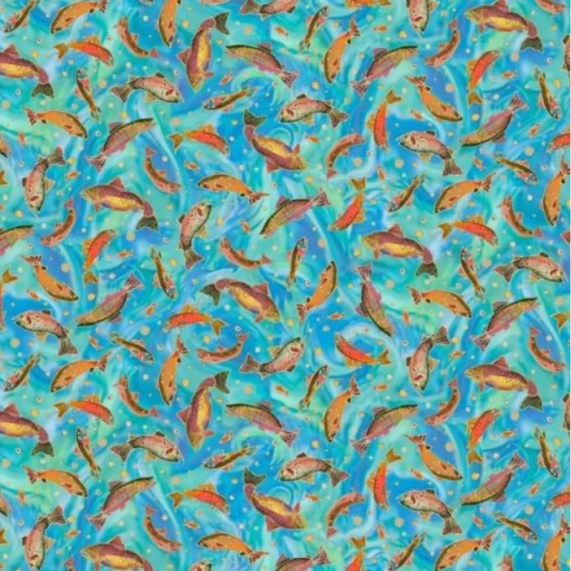 P&B Textiles – Bear in Mind – Tossed Fish – 1/2 YARD CUT