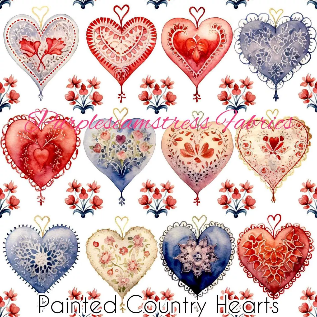 Painted Country HeartsFabric