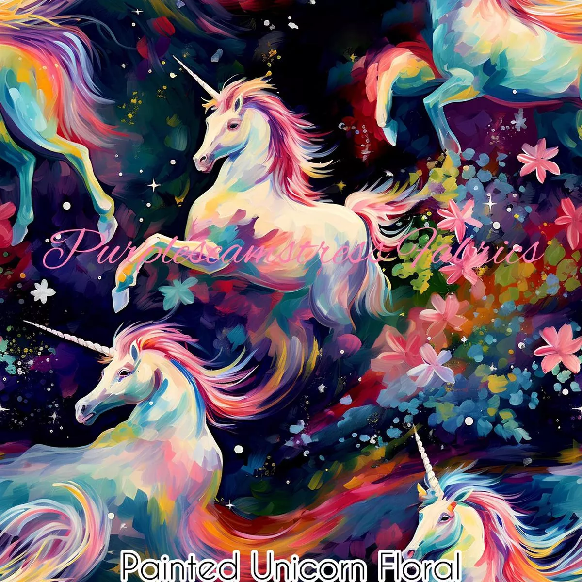Painted Unicorn FloralFabric