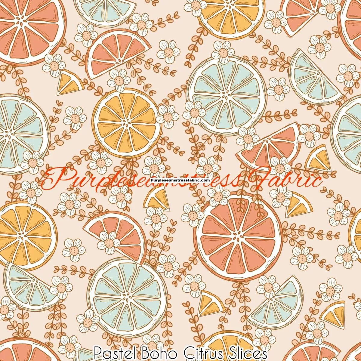 Pastel Boho Citrus SlicesFabric