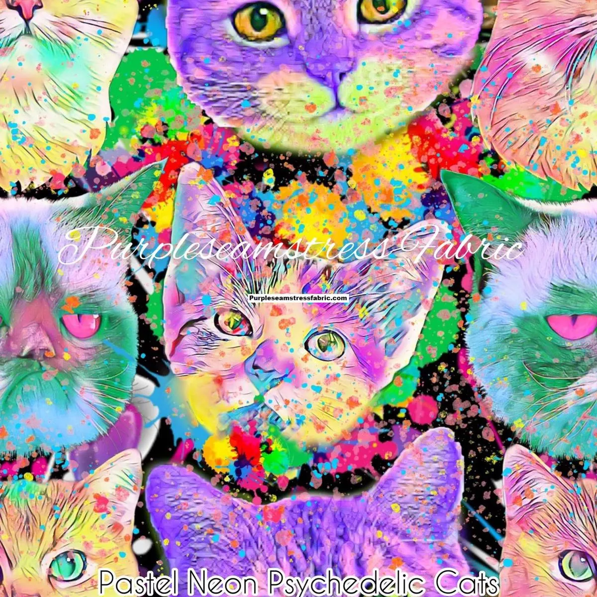 Pastel Psychedelic CatsFabric