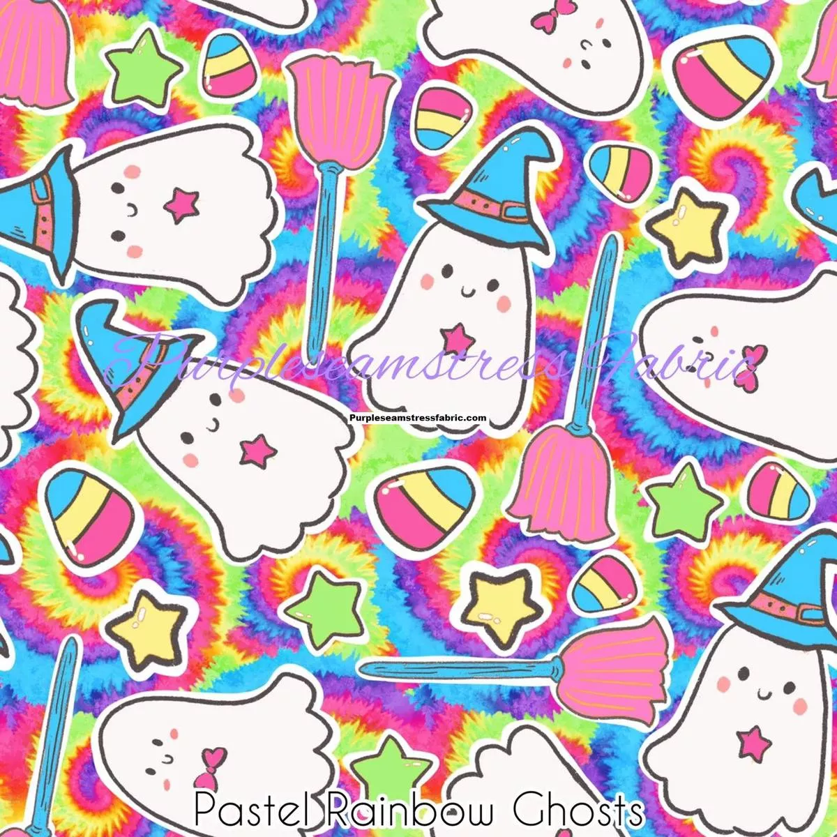 Pastel Rainbow GhostsFabric