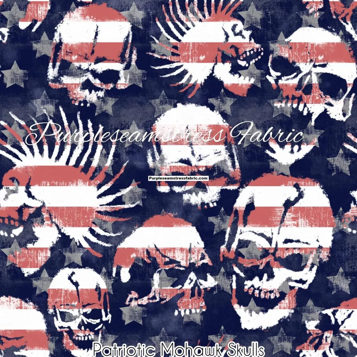 Patriotic Mohawk SkullsFabric
