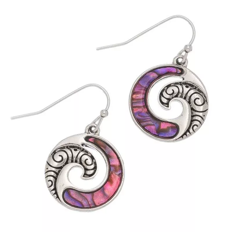 Pink Abalone Earrings – Silver Wave