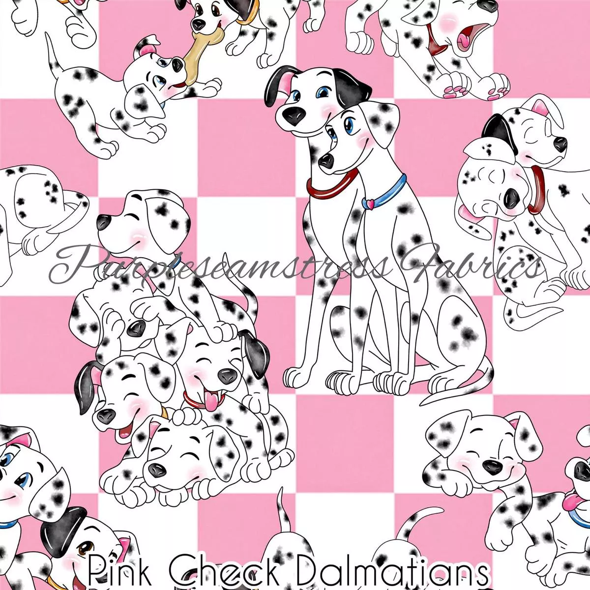 Pink Check DalmatiansFabric