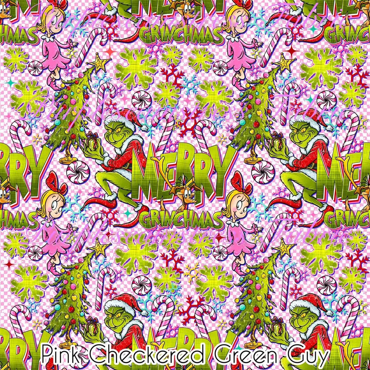 Pink Checkered Green GuyFabric