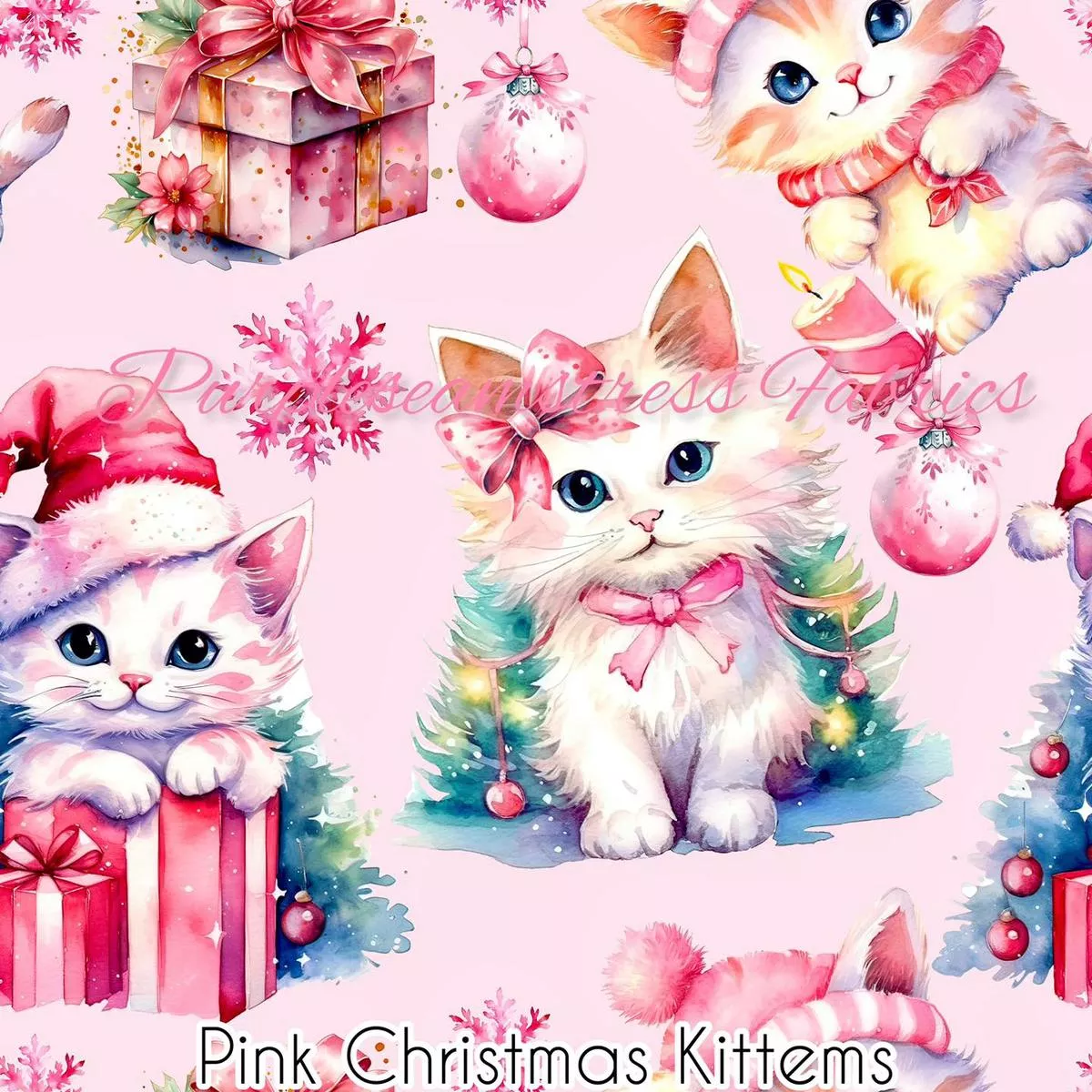 Pink Christmas KittensFabric