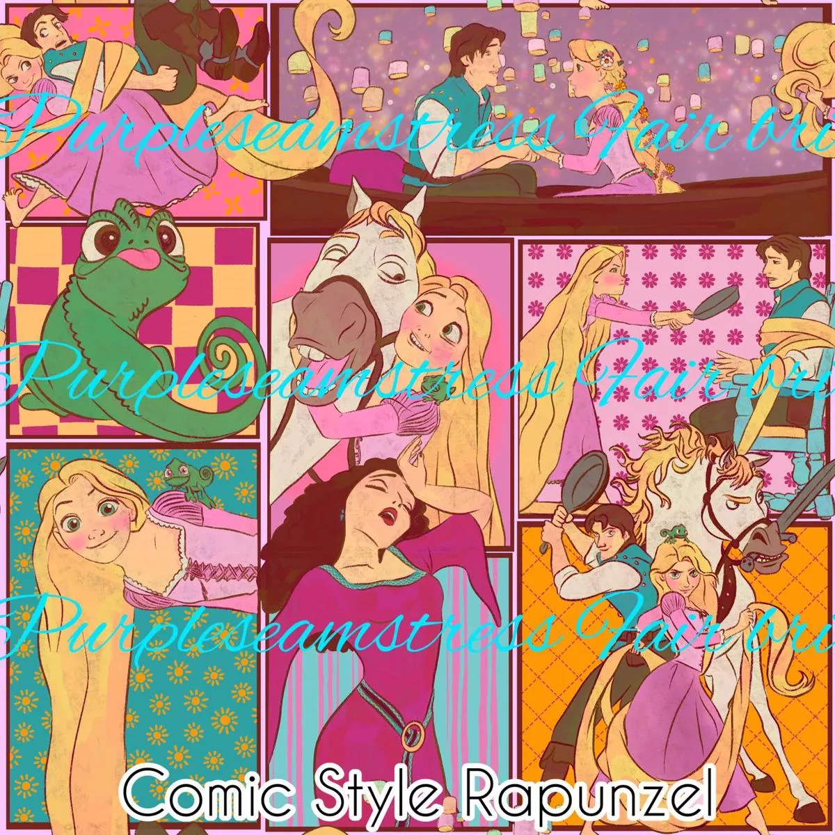 Pink Comic Style RapunzelFabric