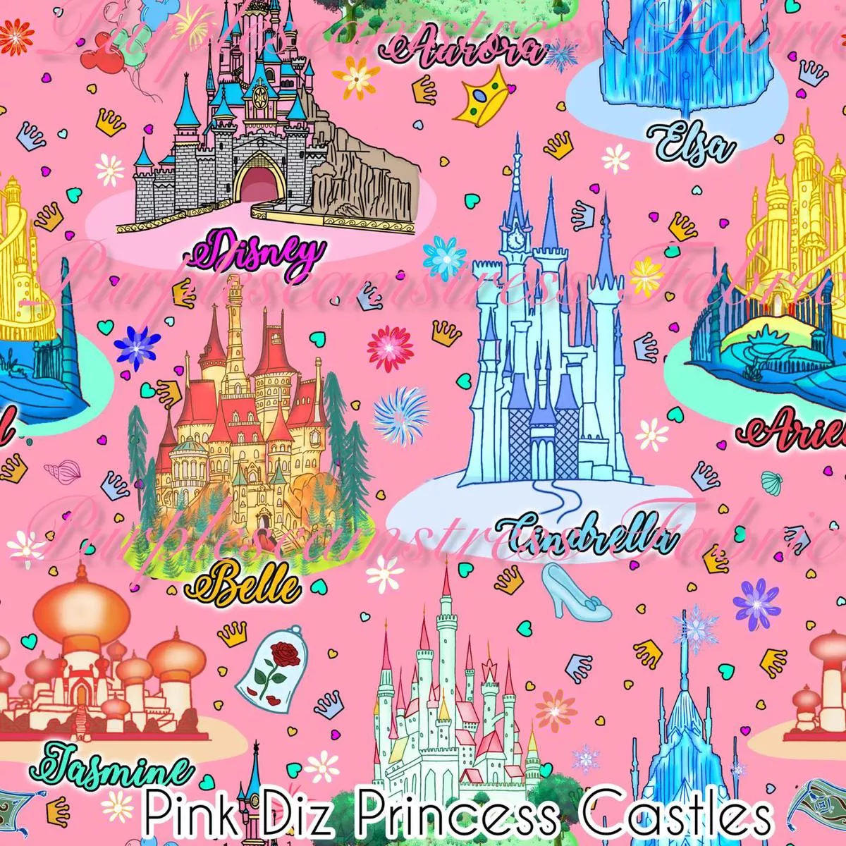 Pink Diz Princess CastleFabric
