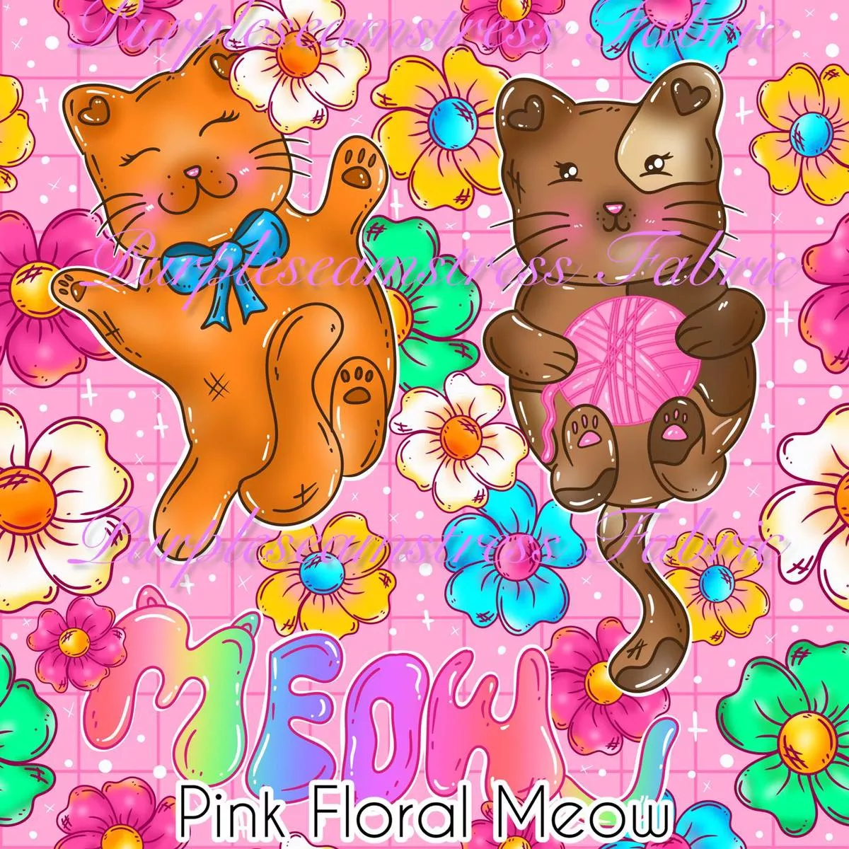 Pink Floral MeowFabric
