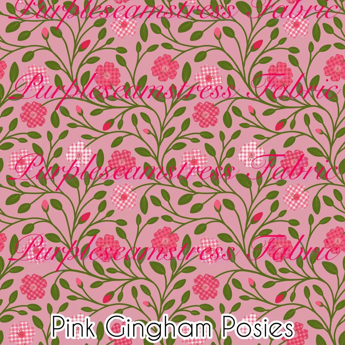 Pink Gingham PosiesFabric