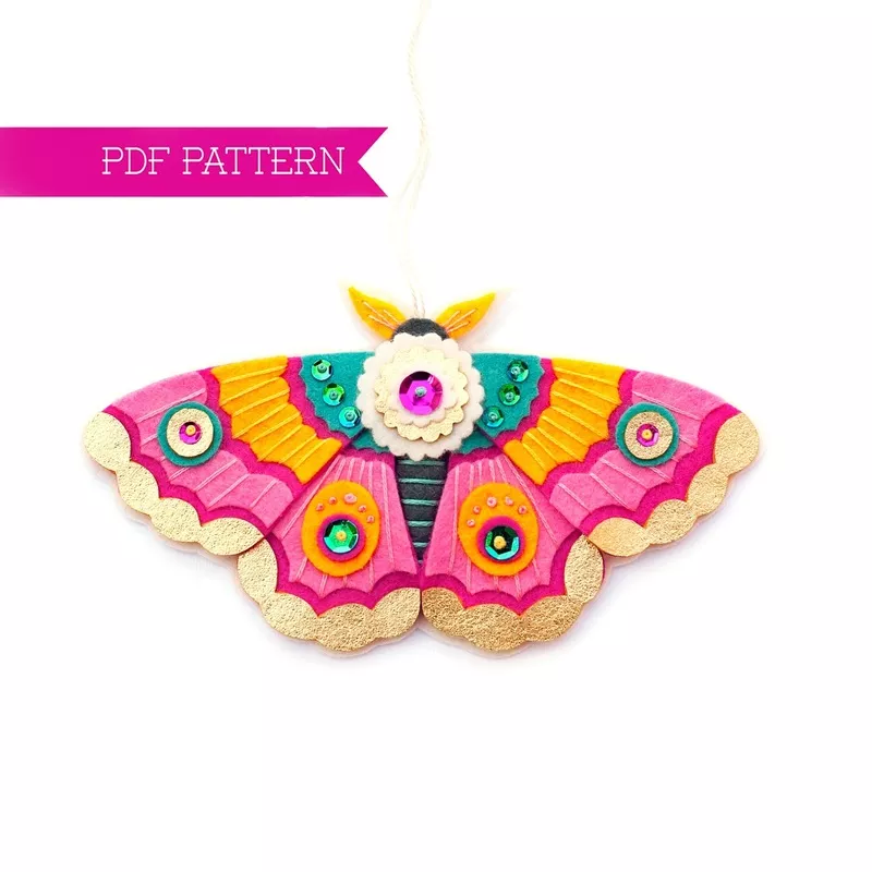 Pink Perfection Moth Wool Felt Ornament PDF Pattern