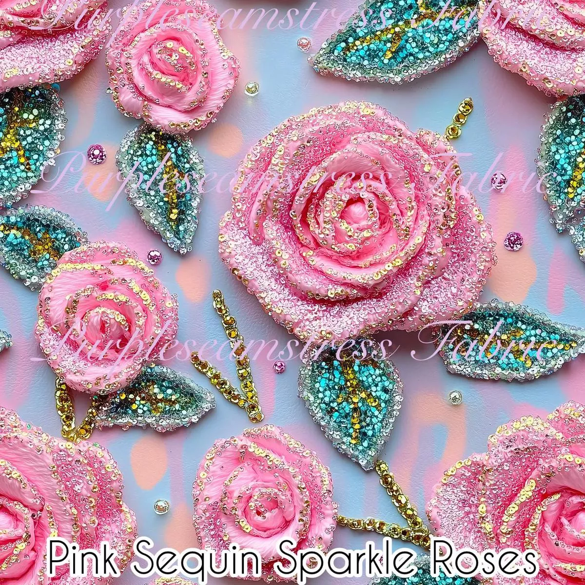 Pink Sequin Sparkle RosesFabric