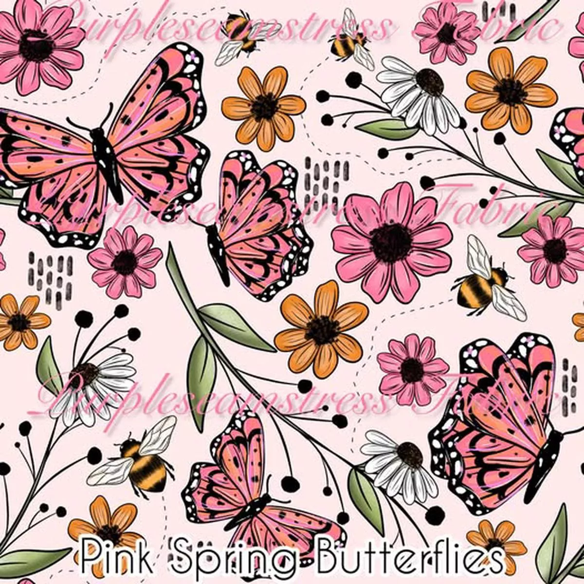 Pink Spring ButterfliesFabric
