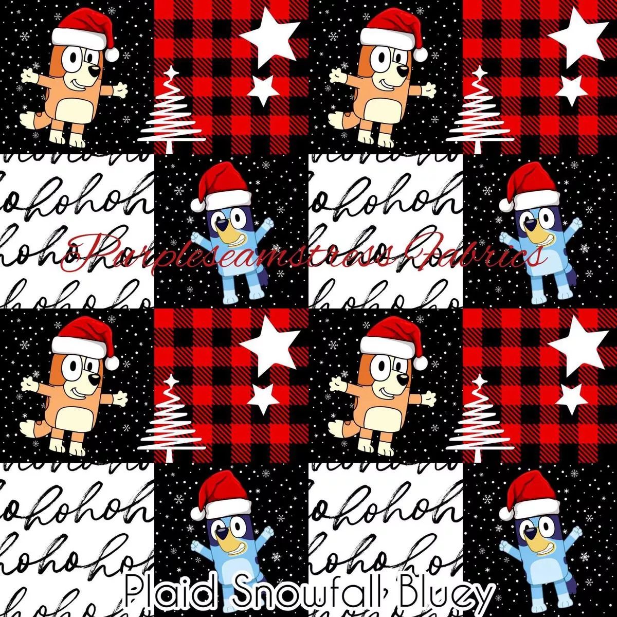Plaid Snowfall BlueyFabric
