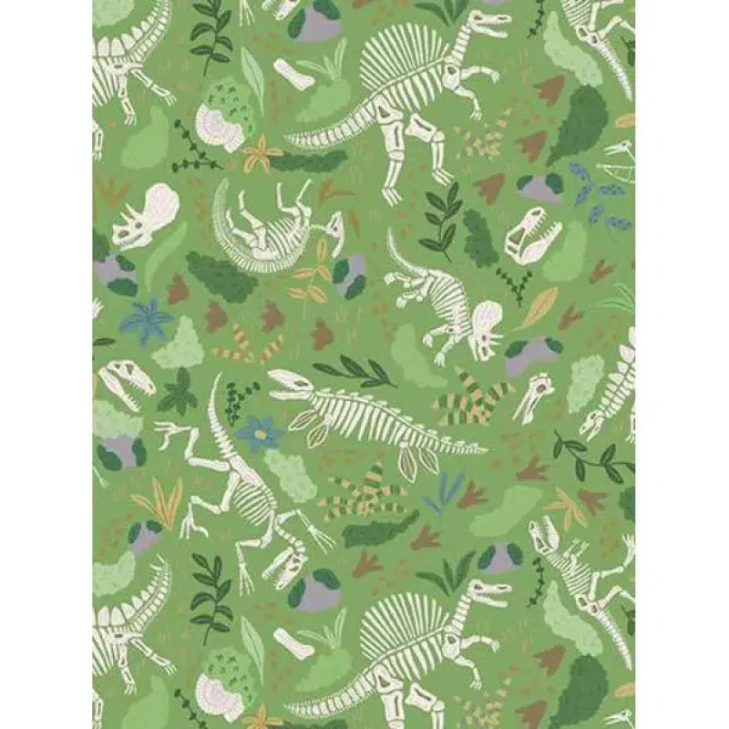 Prehistoric – Patchwork Cotton Fabric – Fossils -Green