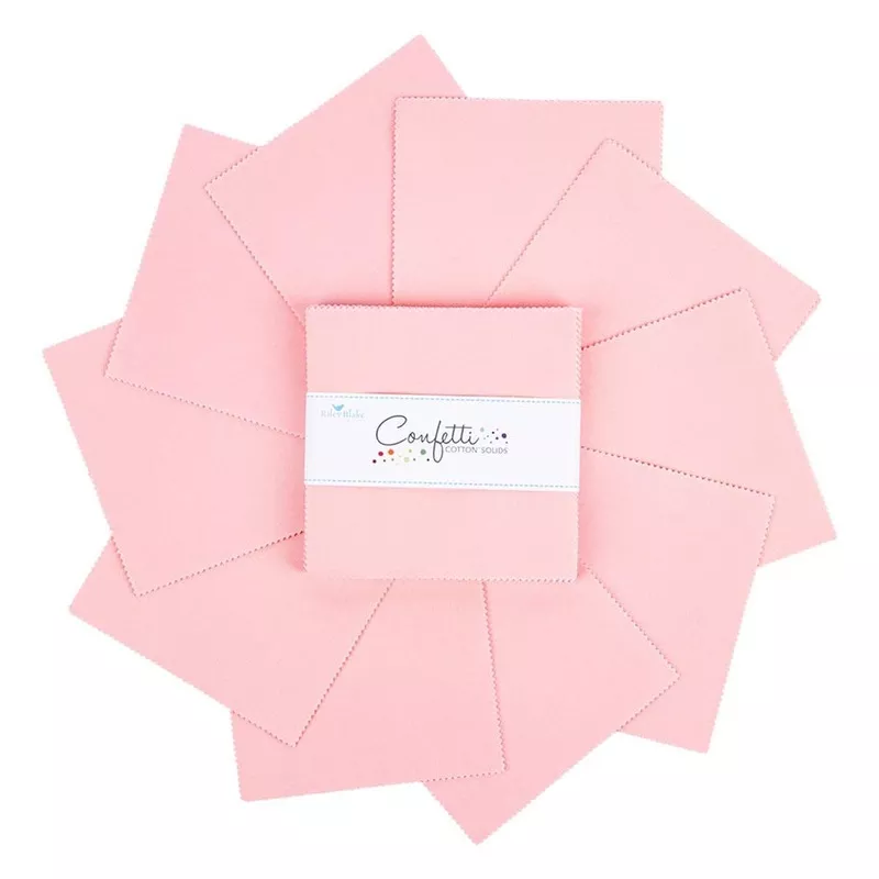 Pretty Pink Solid 5″ Square Charm Packs from Riley Blake