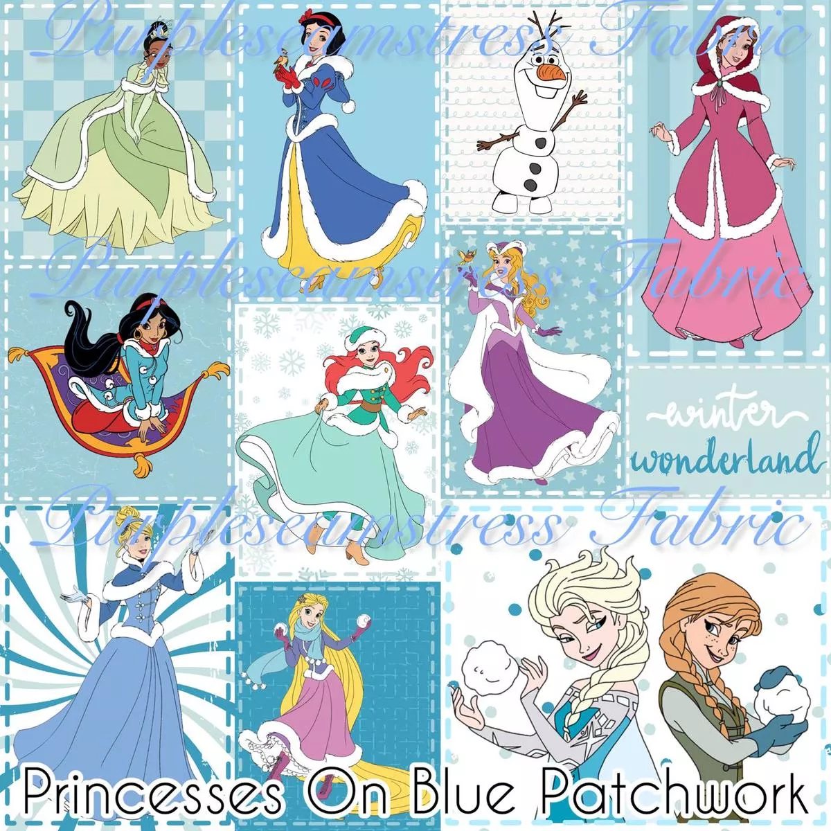 Princesses on Blue PatchworkFab…