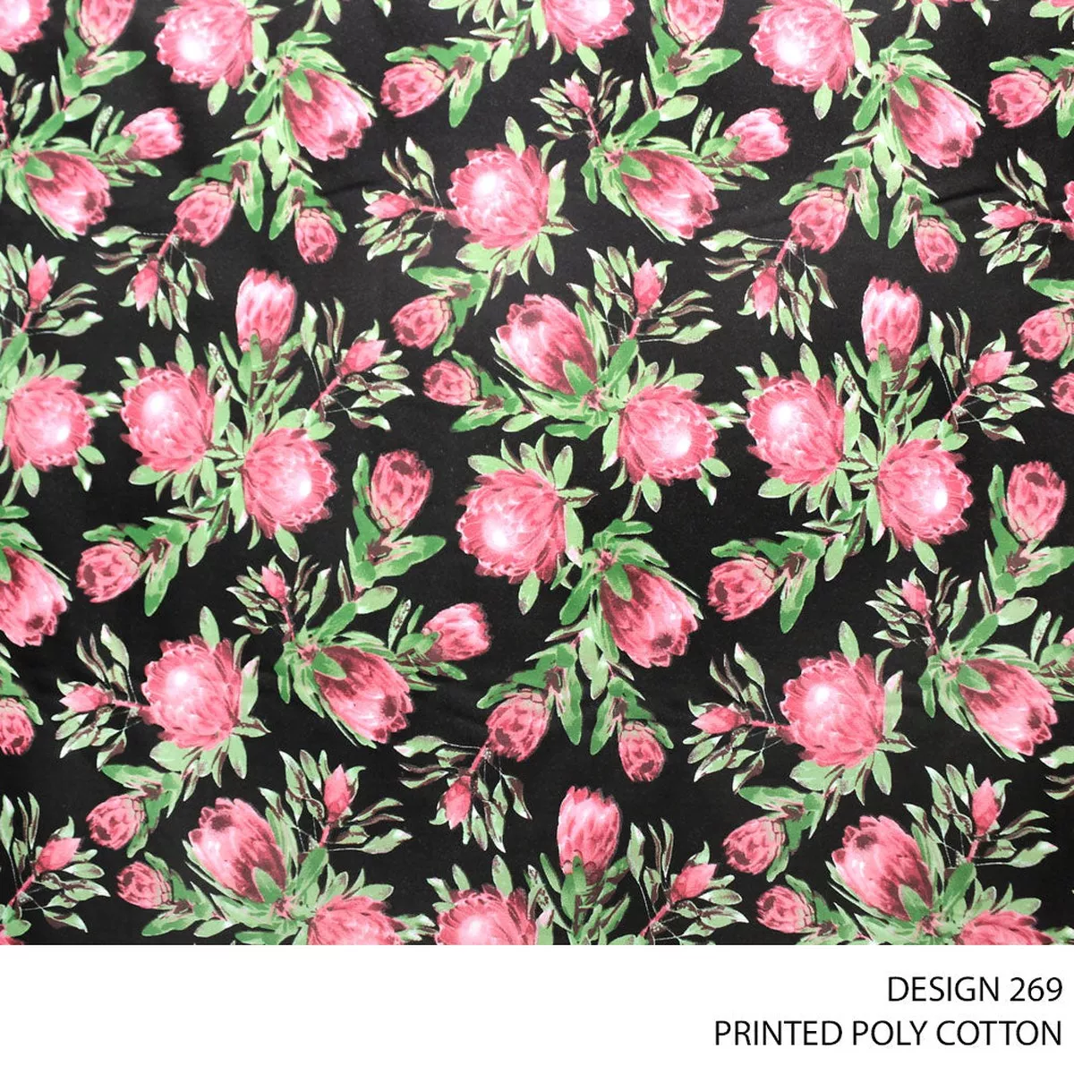 PRINTED POLY COTTON FABRIC 112CM BLACK ROLL ROLL 001