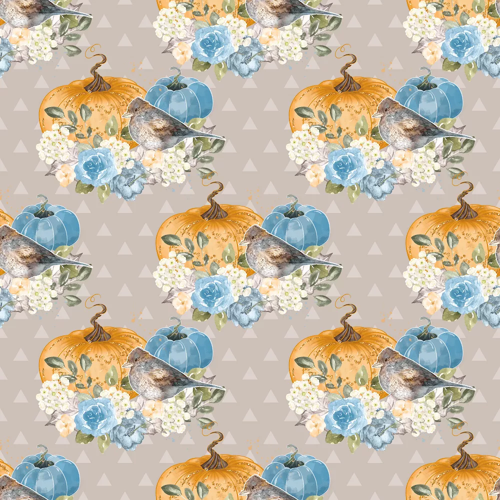 Pumpkin & Birds Triangle Fabric – Gray