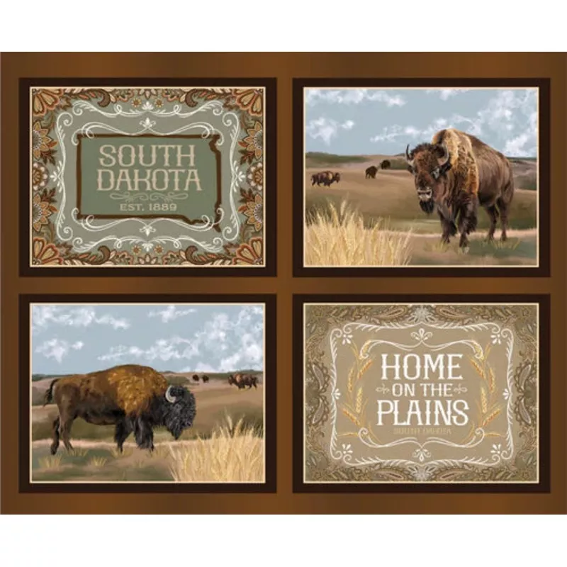 “Quilt Dakota Shop Hop”South Dakota Panel – Brown By Benartex For Benartex