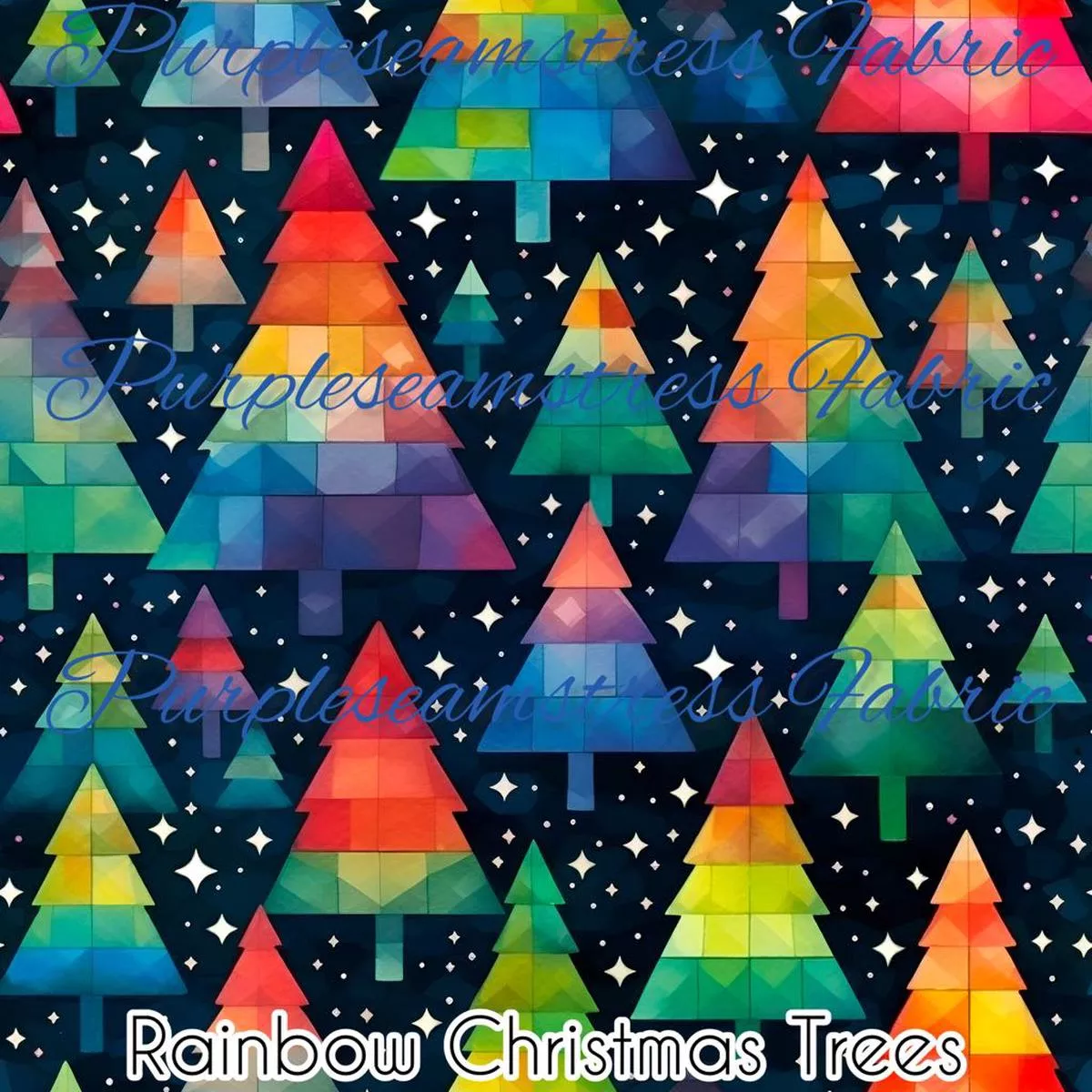 Rainbow Christmas TreesFabric