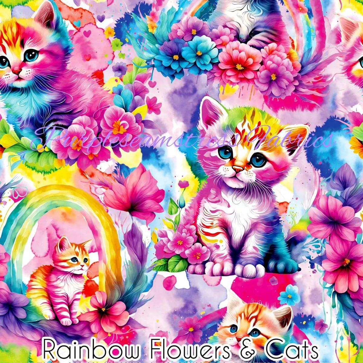 Rainbow Flowers & CatsFabr…