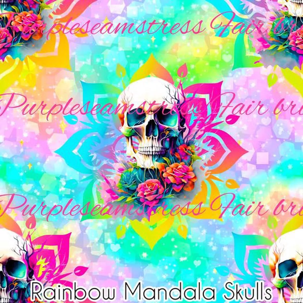 Rainbow Mandala SkullsFabric
