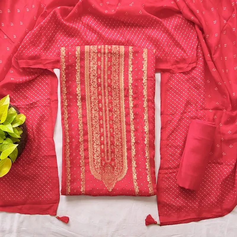 RAMISHA- Dola Silk Dark Peach With Yoke Top Bottom Dupatta suit