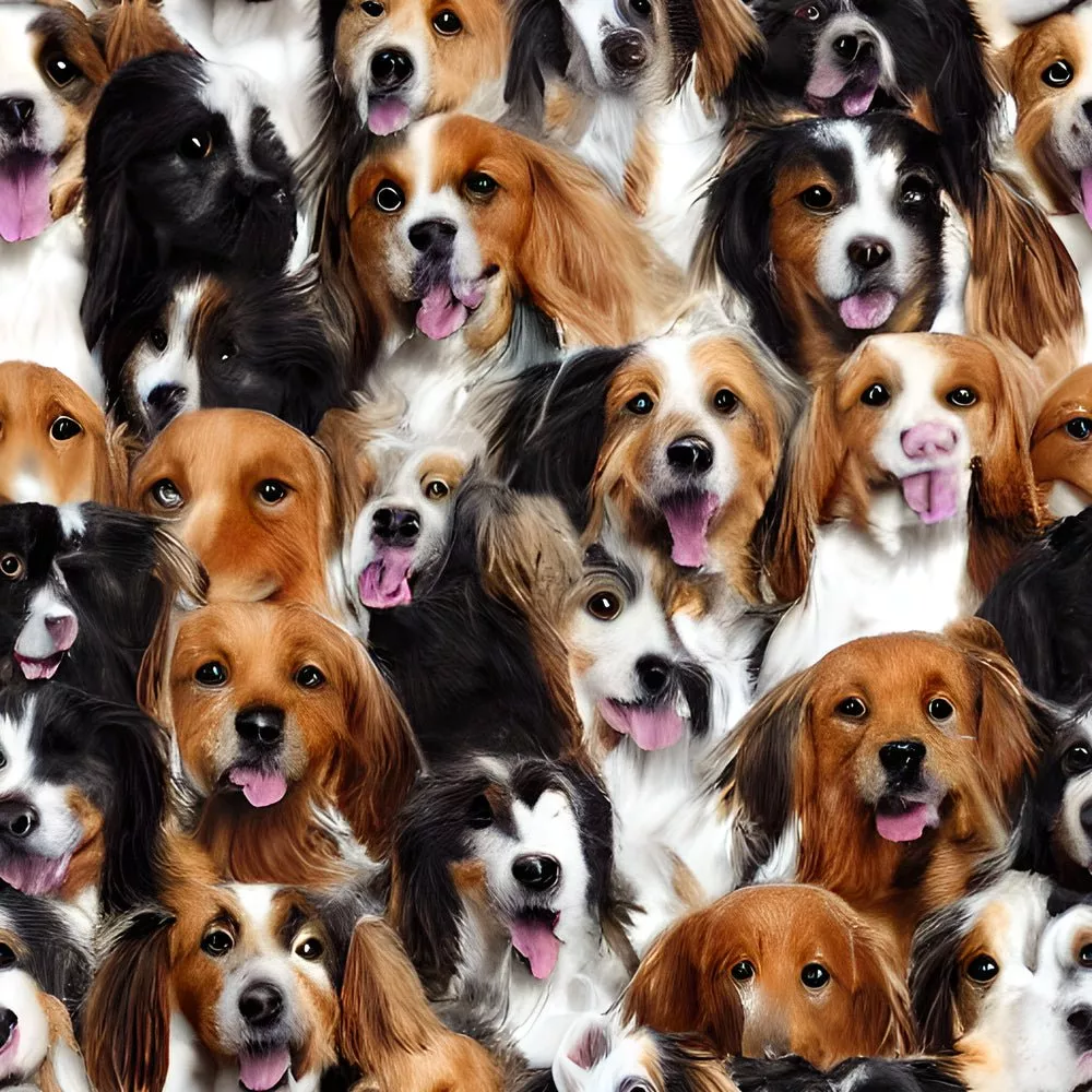Realistic Packed Dogs Pattern #3 Fabric