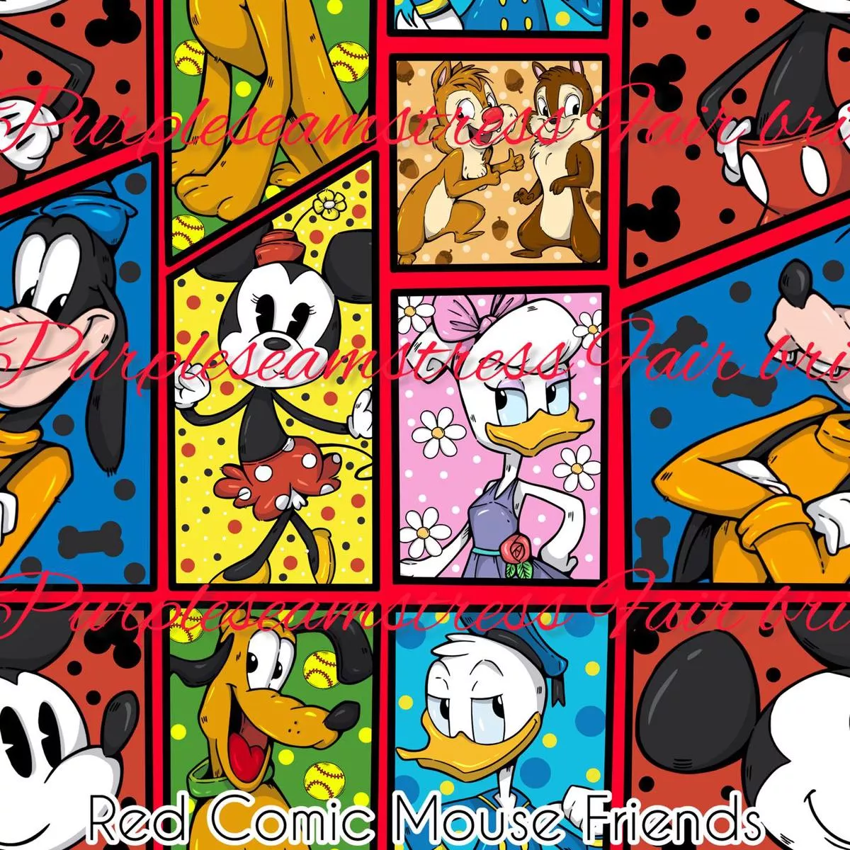 Red Comic Mouse FriendsFabric