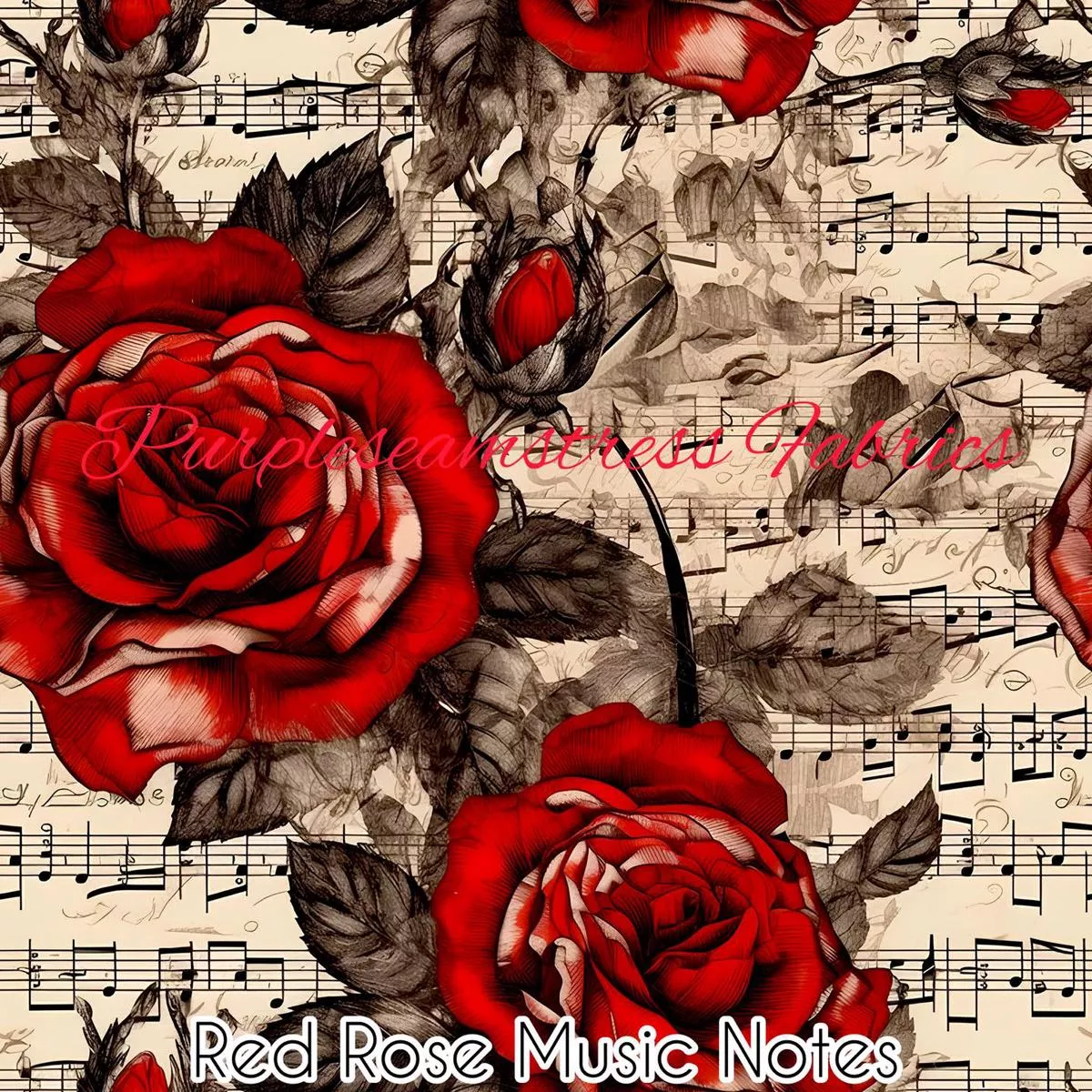 Red Rose Music NotesFabric