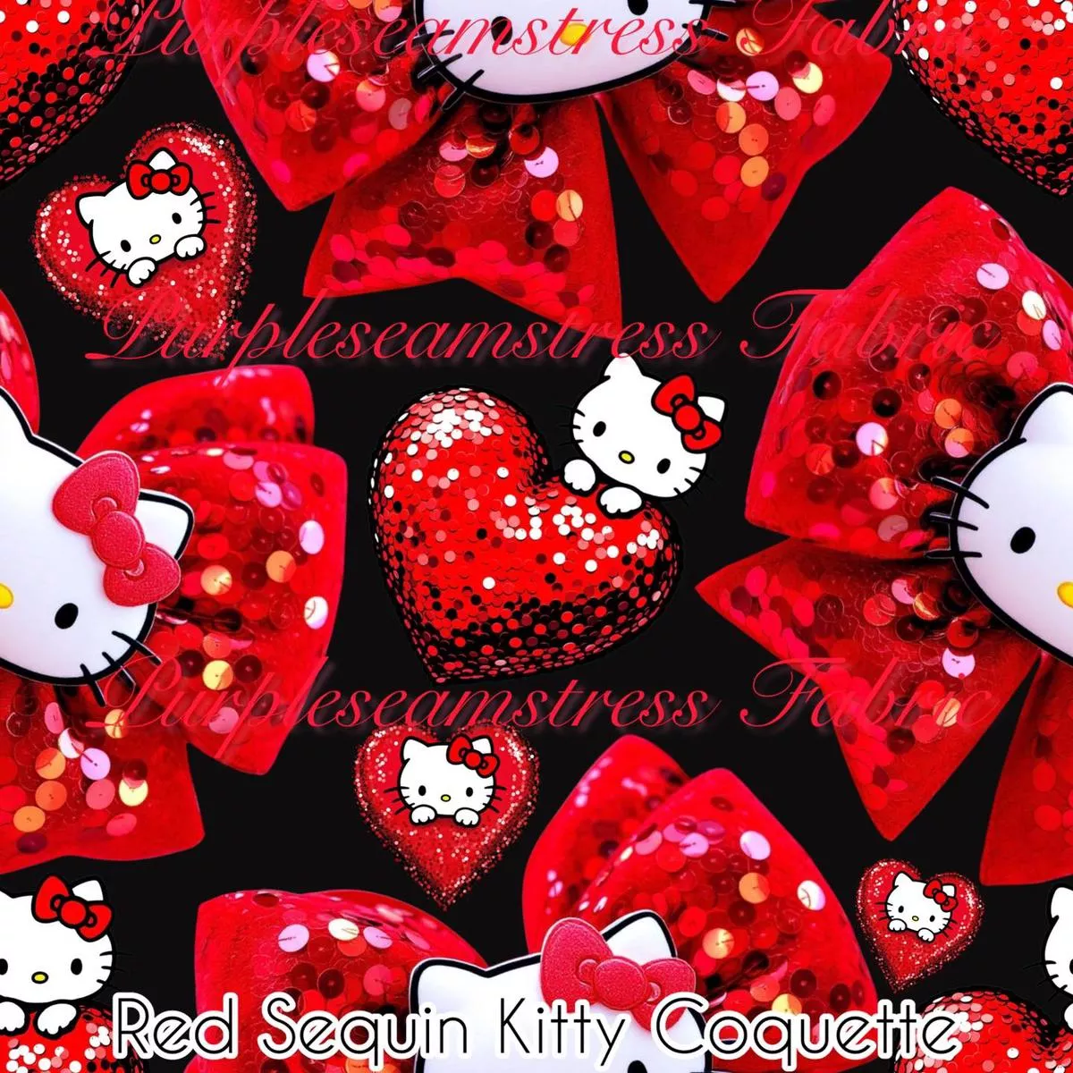 Red Sequin Kitty CoquetteFabric