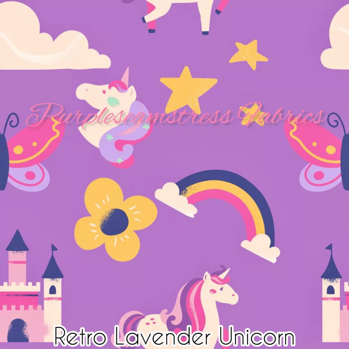 Retro Lavender UnicornsFabric