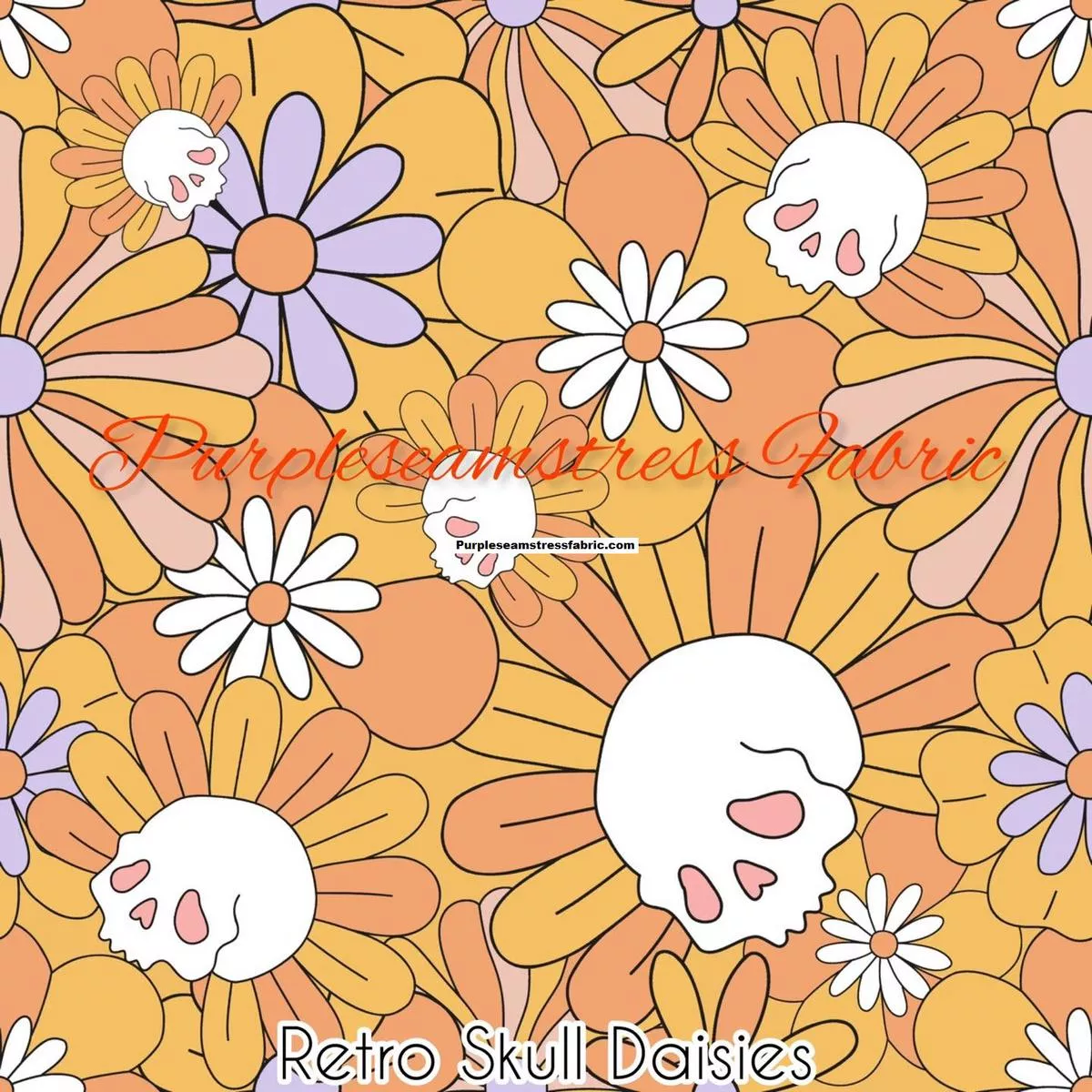 Retro Skull DaisiesFabric