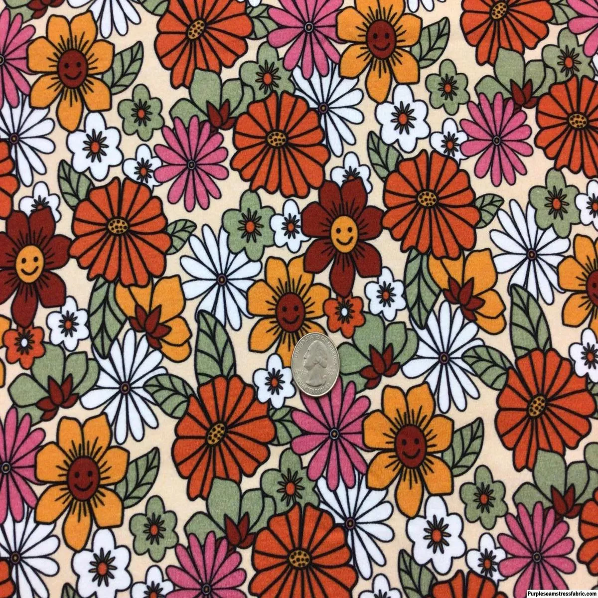 Retro Smiley FlowersFabric