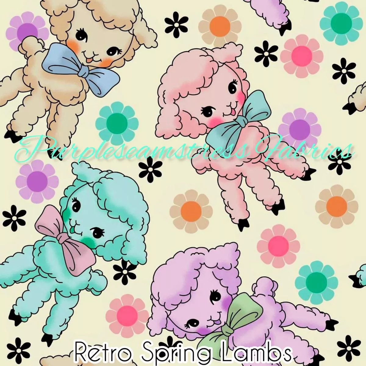 Retro Spring LambsFabric
