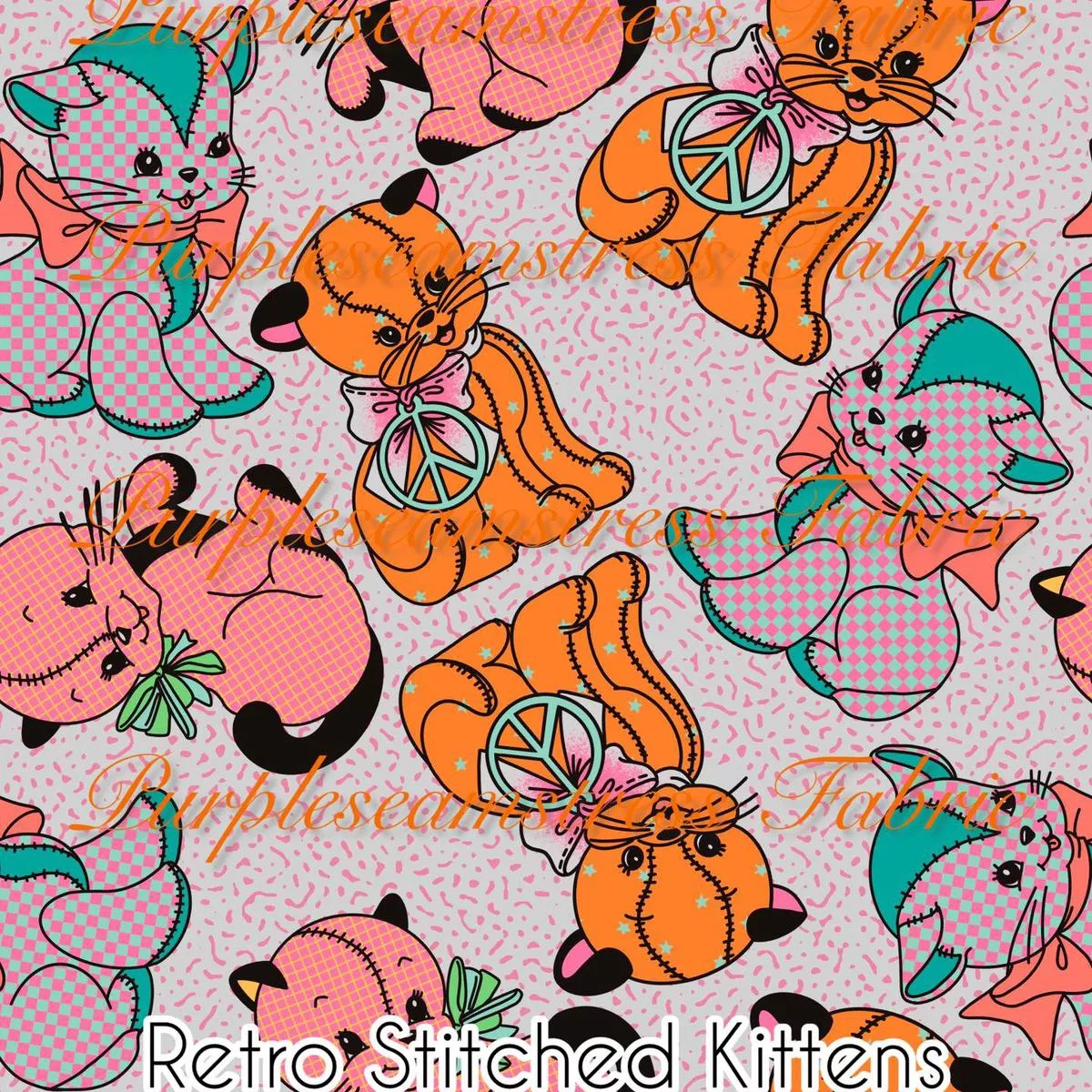 Retro Stitched KittensFabric