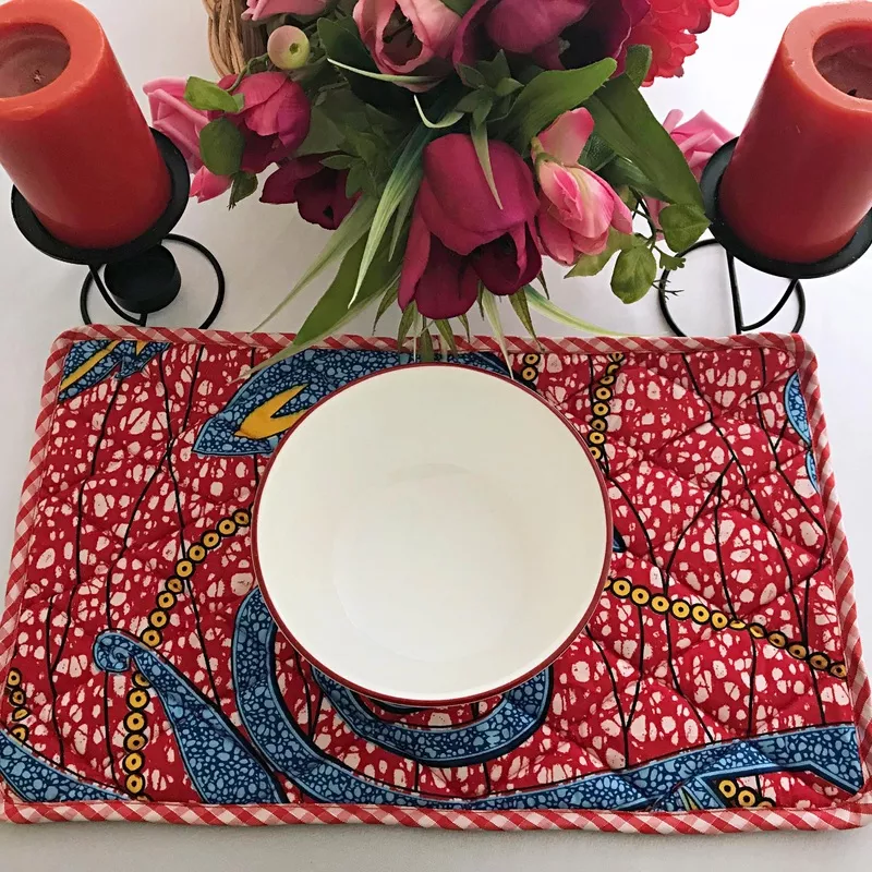 Reversible African Print Dining Placemats / Ankara Table Mats (Brown / Red)