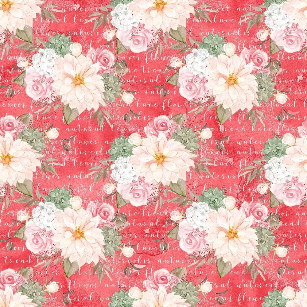 Romantic Bouquets on Words Fabric – Red