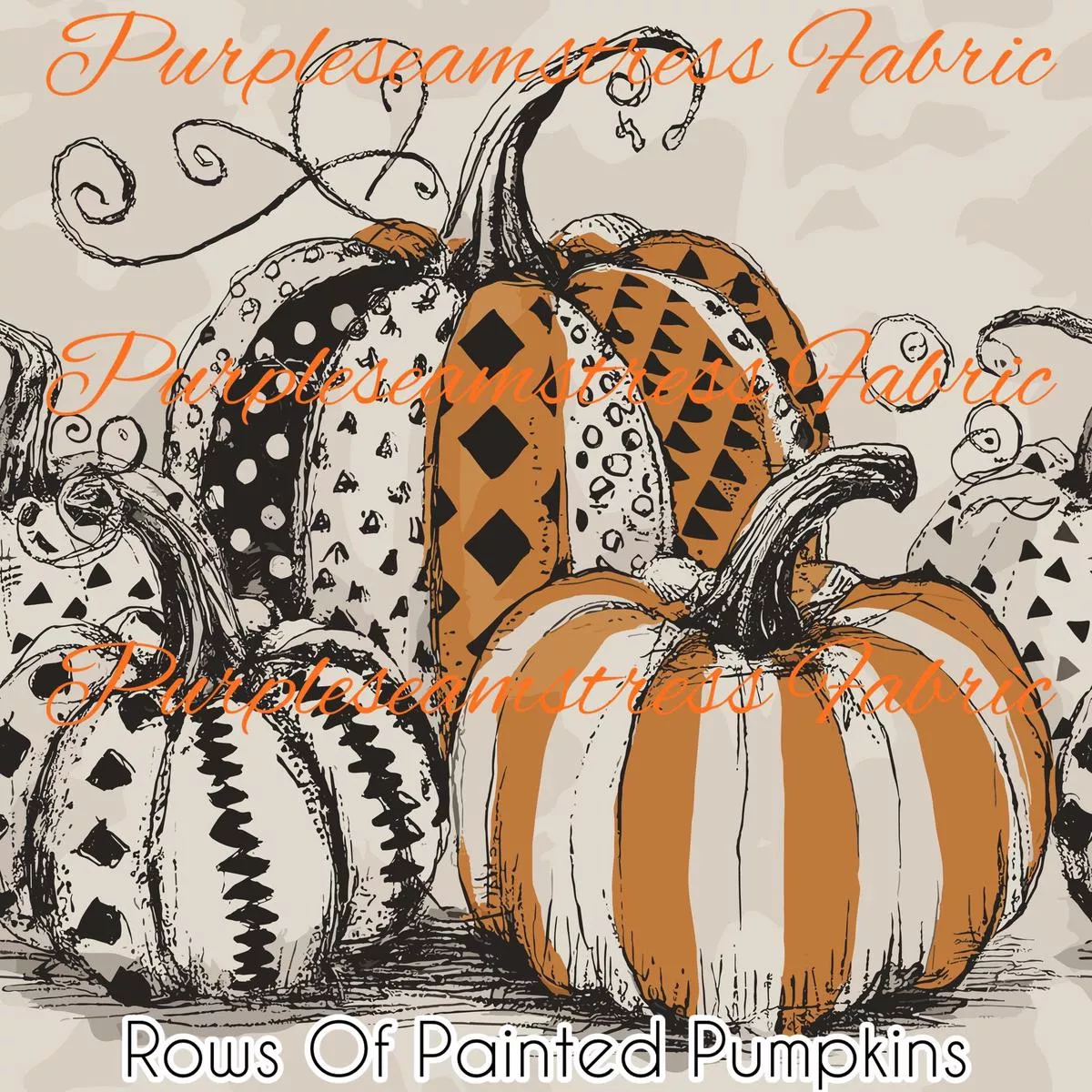 Rows of Painted PumpkinsFabric