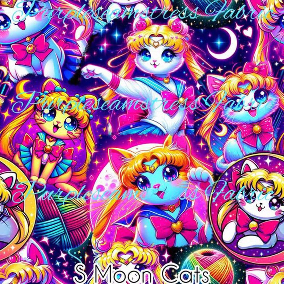 S Moon CatsFabric