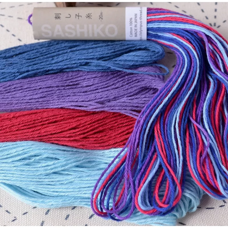 Sashiko Thread Collection, Purple, Red & Blues