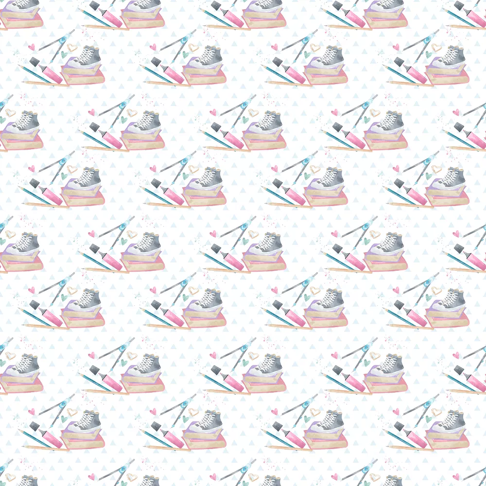 School Supply Bundle on Triangle Fabric – White